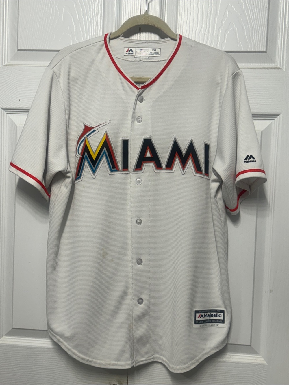 Majestic White Miami Marlins Button-Front Baseball Jersey